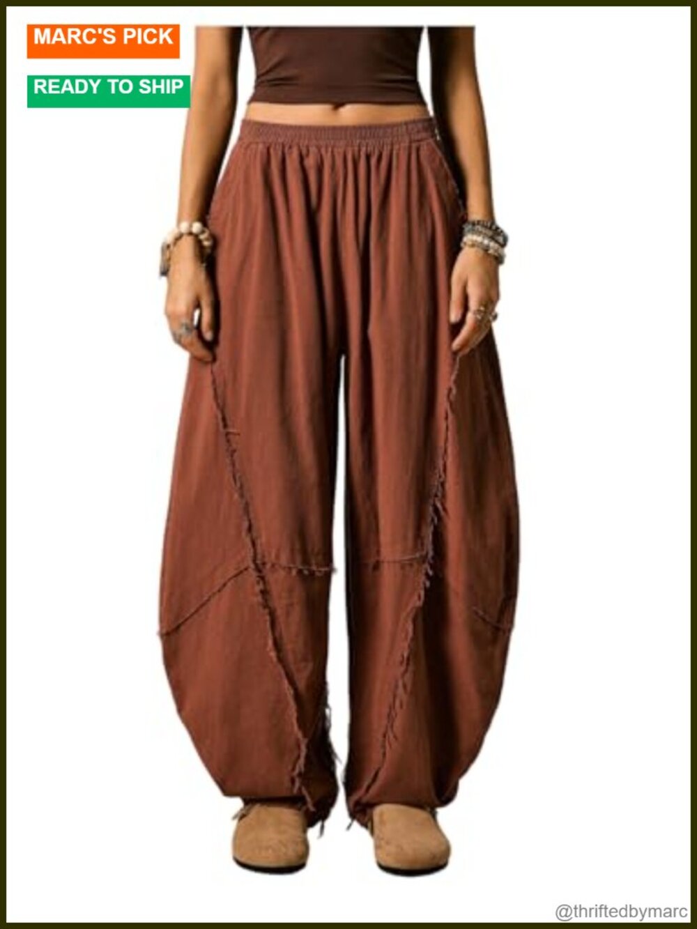 Women's Linen Barrel Leg Harem Pants Elastic Waist Boho Hippie